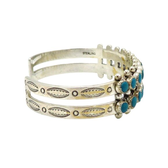 Vintage Sterling Silver Southwest Navajo/Zuni Snake Eye Turquoise Cuff Bracelet - Picture 8 of 11